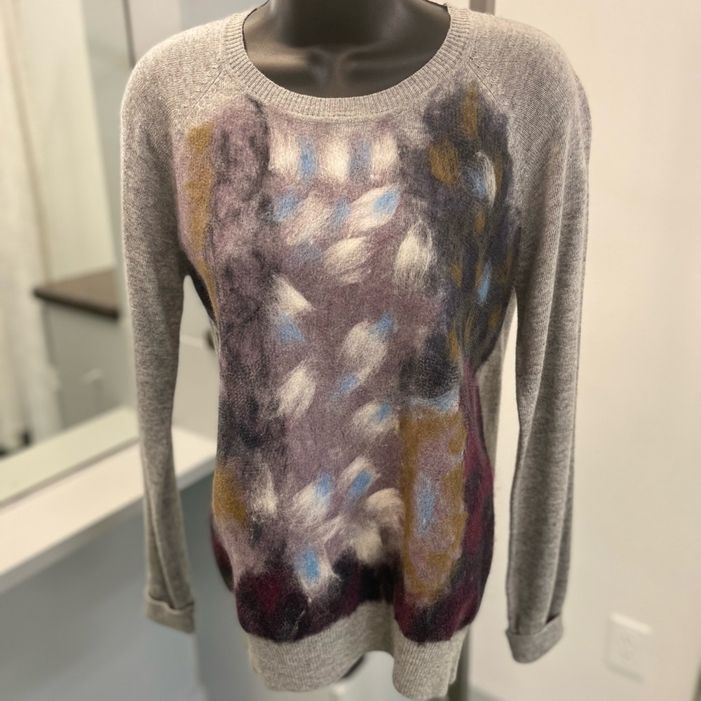 Spanner gray sweater with beautiful colorful design. Brand new with tags.